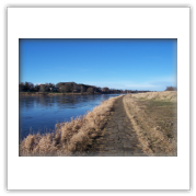 Uferweg entlang der Elbe bei Niedrigwasser mit Uferbewuchs